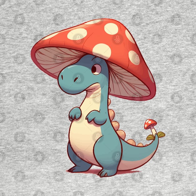 Kawaii simple Mushroom Hat Dinosaur Tyrannosaurus by TomFrontierArt